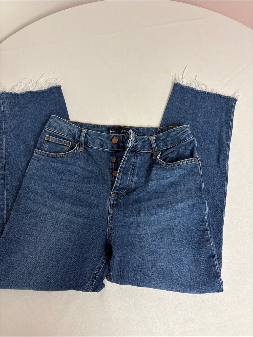 Boden Denim Straight Leg Raw Hem Jeans Size 8R Ankle cropped High Rise Button